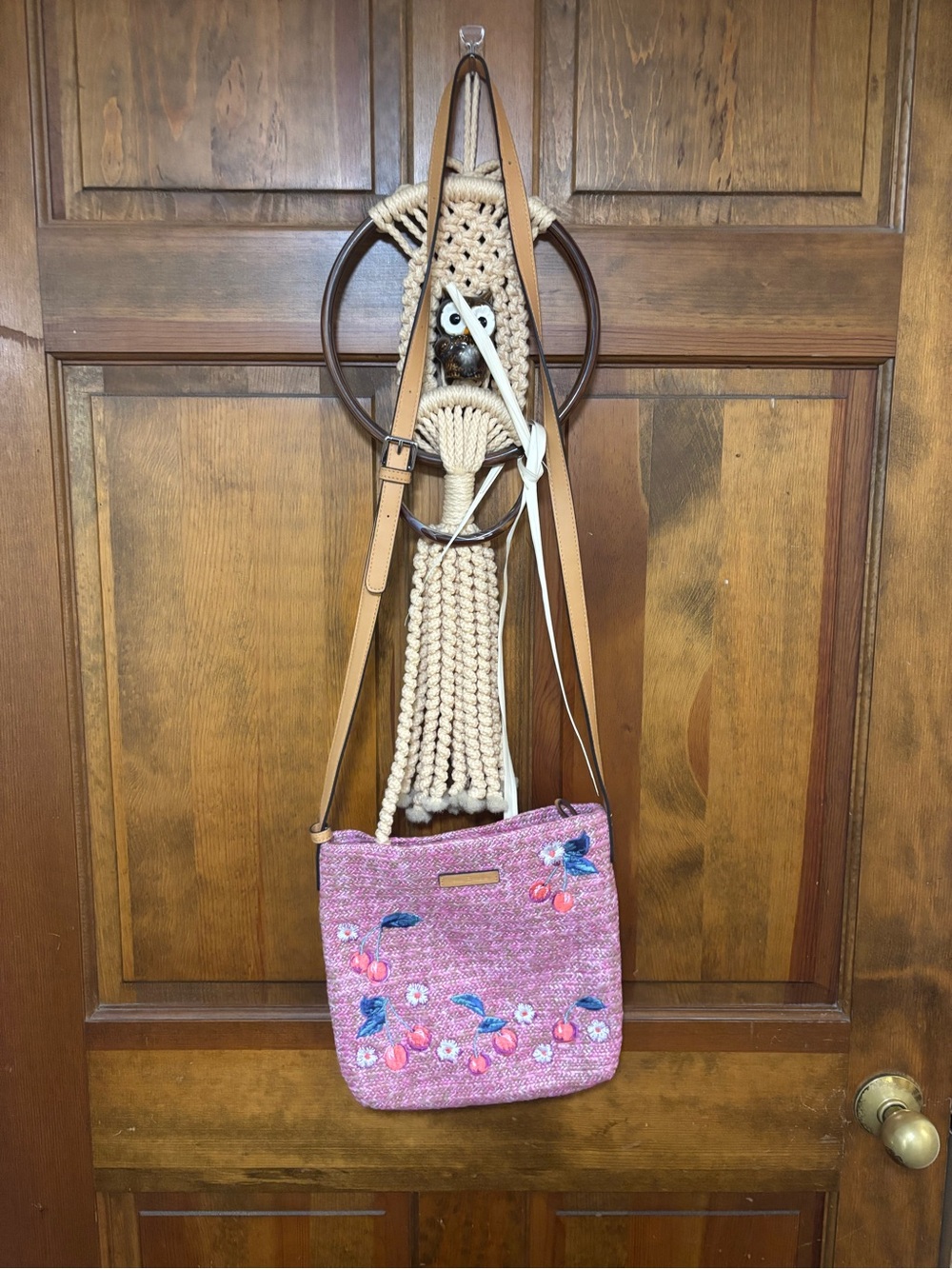 Vera Bradley Pink Embroidered Crossbody with Tan Strap